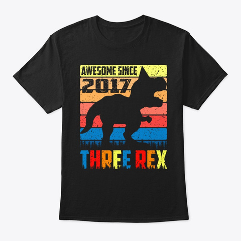 Three Rex Birthday Dinosaur Black T-Shirt Front