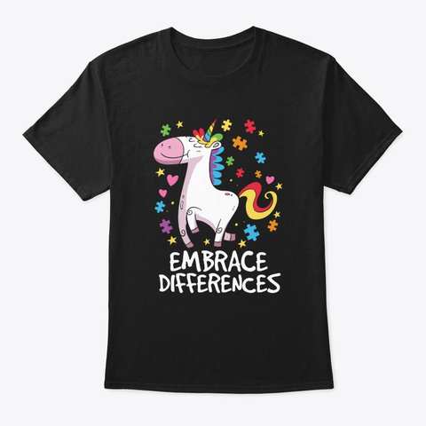 Embrace Differences Autism Awareness  Black T-Shirt Front