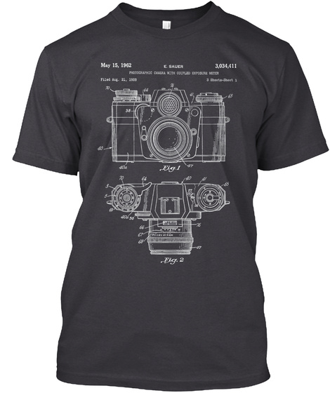 Camera Blue Print Patent Charcoal Black T-Shirt Front