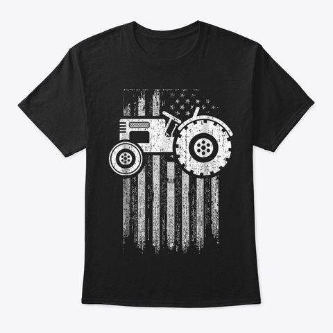 Farm Tractor With Distressed Usa Flag Black T-Shirt Front