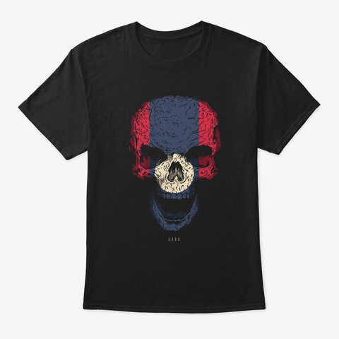 Skull Laos Flag Skeleton Black T-Shirt Front