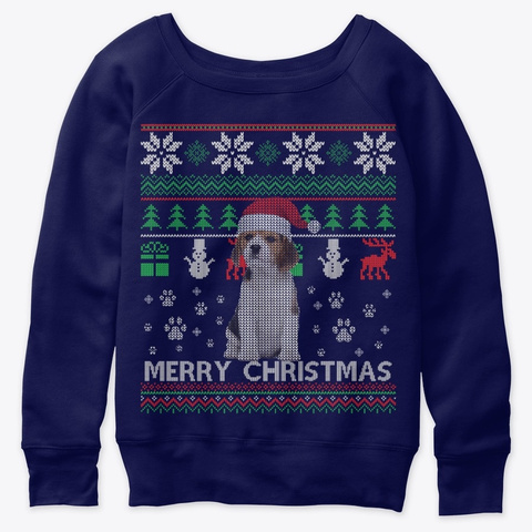Beagle Ugly Christmas Sweater Santa Dog Navy  T-Shirt Front