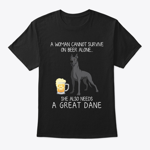 Geat Dane And Beer Funny Dog Shirt Black T-Shirt Front