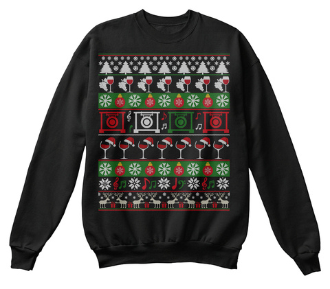 Gong Wine Ugly Christmas Sweater Gifts Black T-Shirt Front