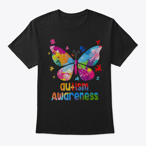 Autism Awareness Tshirt Gift Colorful Bu Black T-Shirt Front