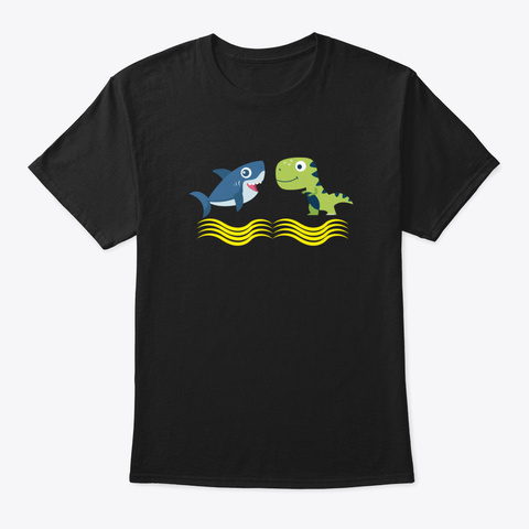 Baby Dinosaur And Baby Shark Are Friends Black T-Shirt Front