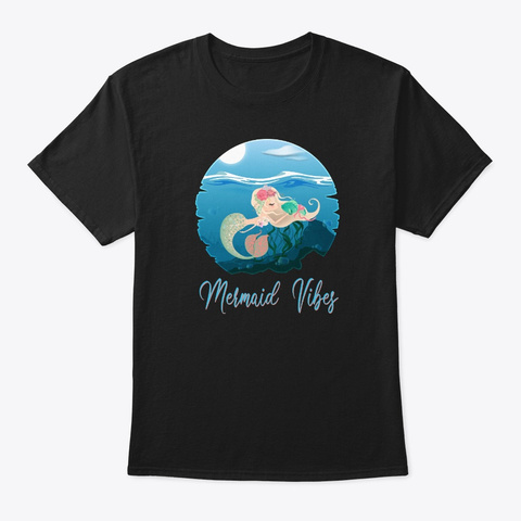 Mermaid Vibes Watercolor Black T-Shirt Front