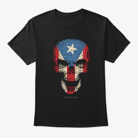 Skull Puerto Rico Flag Skeleton Black T-Shirt Front