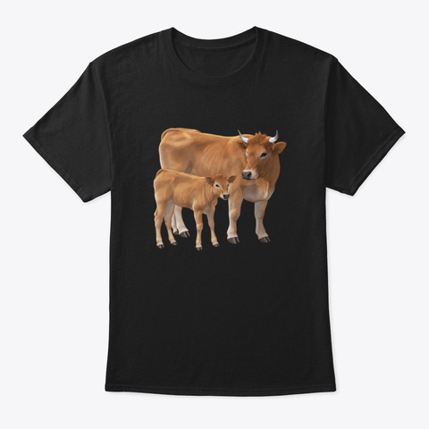 Aubrac Cow And Cute Calf Black T-Shirt Front