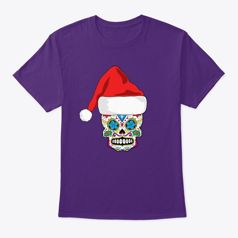Mens Christmas Shirts Skull Santa Hat Purple T-Shirt Front