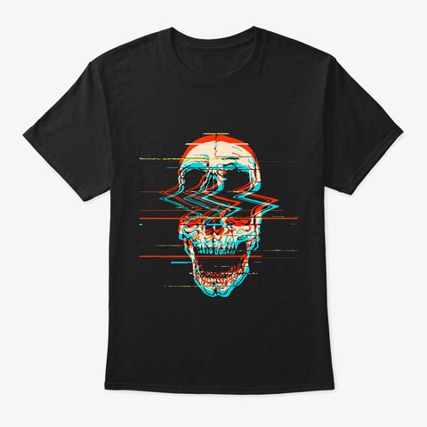 Skull Glitch Art Black T-Shirt Front