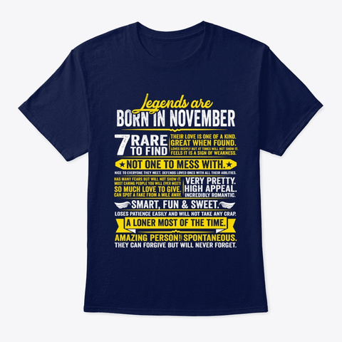 Legends Are Born In November Navy T-Shirt Front