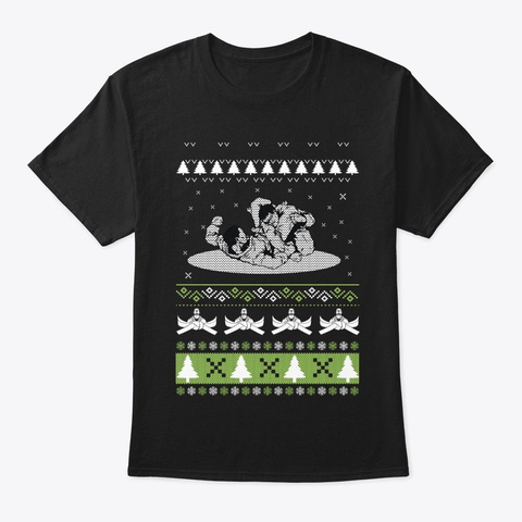 Merry Kickmas Ugly Christmas Karate Jiu Black T-Shirt Front