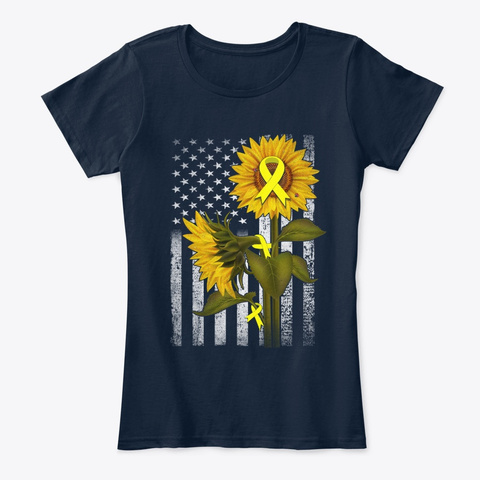 Childhood Cancer American Sunflower Flag New Navy T-Shirt Front