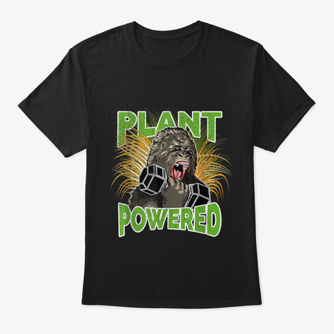 Plant Powered Vegan Vegetarian Gorilla G Black T-Shirt Front