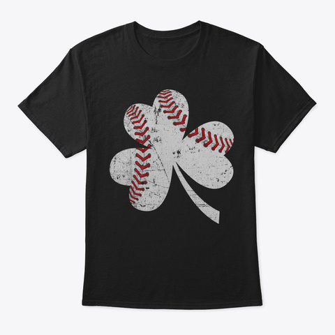 Baseball Shamrock Clover Sports St Patri Black T-Shirt Front