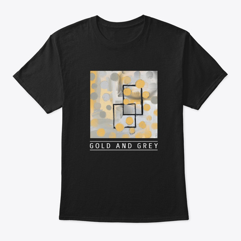 Abstract Art Design "Gold And Grey" Black T-Shirt Front