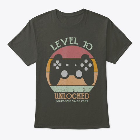 10th Birthday Gamer Level 10 Unlocked Smoke Gray T-Shirt Front