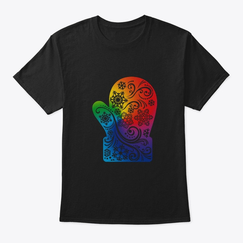 Mitten Rainbow Mandala Black T-Shirt Front