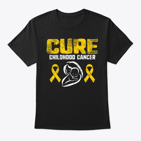 Cure Childhood Cancer Gold Ribbon Black áo T-Shirt Front