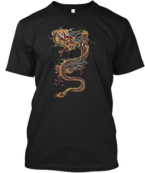 Red And Gold Dragon Black T-Shirt Front
