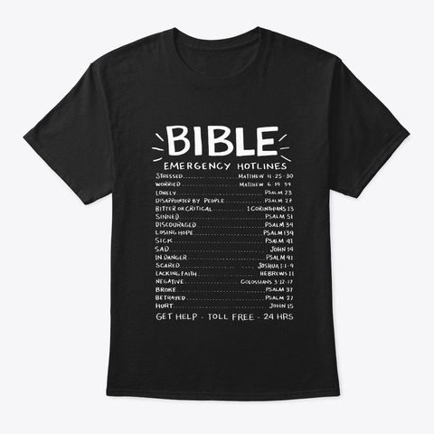 Bible Emergency Hotlines Black T-Shirt Front