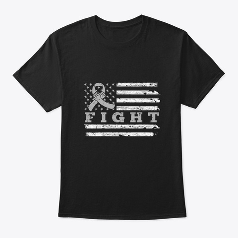 Fight Gray Ribbon Us Flag Brain Cancer Black T-Shirt Front