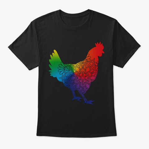 Chicken Floral Colorful Mandala Black T-Shirt Front