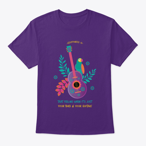 Happiness Bird And Guitar  Purple T-Shirt Front