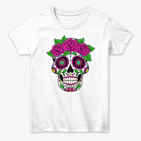 Female Flower Skull White T-Shirt Front