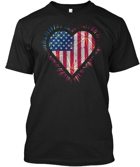 Usa Transparent Flag Heart Salute Shirt  Black T-Shirt Front