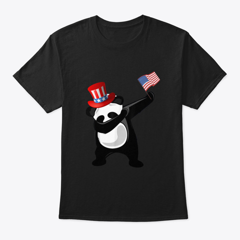 Dabbing Panda American Flag 4 Th Of July Black T-Shirt Front