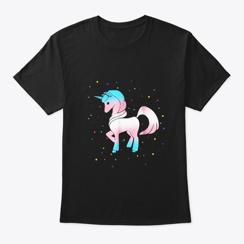 Unicorn In Trans Pride Flag Colors Girl Black T-Shirt Front
