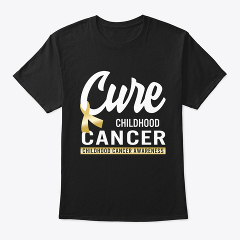 Cure Childhood Cancer Gold Ribbon Black T-Shirt Front