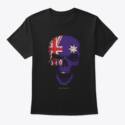 Skull Australia Flag Skeleton Black Camiseta Front