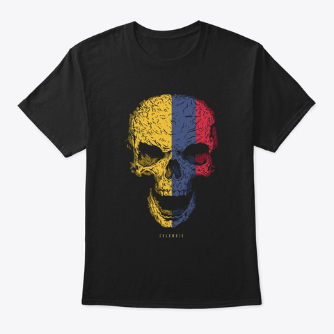 Skull Colombia Flag Skeleton Black T-Shirt Front