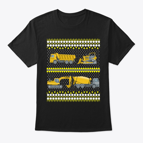 Tractors Bulldozers Christmas Ugly Chris Black T-Shirt Front