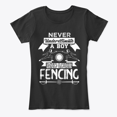 A Boy Who Loves Fencing Fencer Fan Gift Black T-Shirt Front
