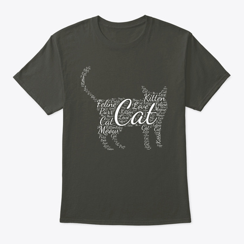Cat Silhouette Word Art Love Purr Meow Smoke Gray T-Shirt Front