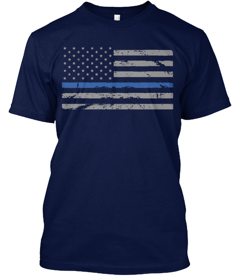 Law Enforcement Blue Line Flag T Shirts Navy T-Shirt Front