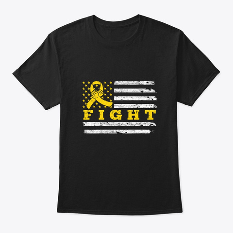Fight Yellow Ribbon Childhood Cancer Black T-Shirt Front