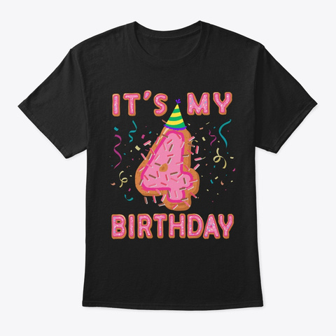 Cute Donut It's My 4th Birthday Sweet 4  Black áo T-Shirt Front