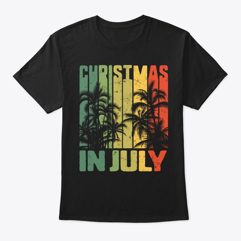 Christmas In July Vintage Beach Palms Black T-Shirt Front