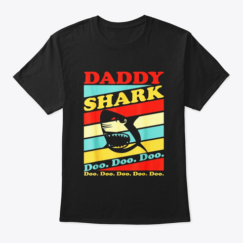 Retro Vintage Daddy Shark T Shirt Black T-Shirt Front