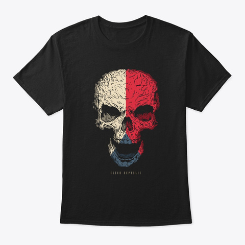 Skull Czech Republic Flag Skeleton Black T-Shirt Front
