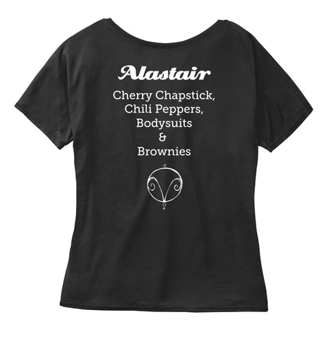 Alastair Cherry Chapstick, Chili Peppers, Bodysuits & Brownies Black T-Shirt Back