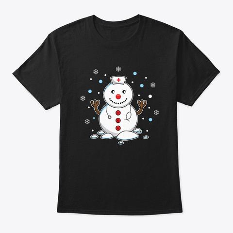 Christmas Tree Xmas Nurse Snowman Snow Black Camiseta Front