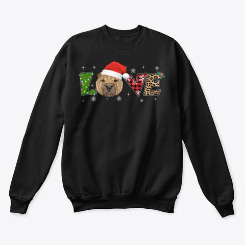 Shar Pei Dog Love Christmas Day Black T-Shirt Front