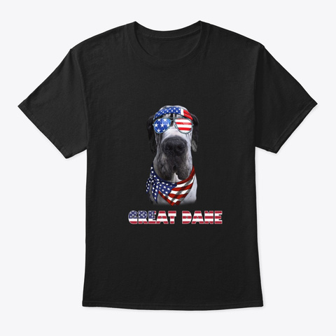 American Flag Great Dane Dog Lover Gifts Black T-Shirt Front