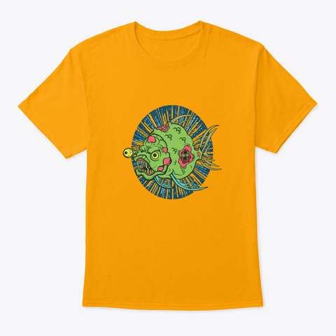 Zombie Fish Scary Art Monster Gift Gold T-Shirt Front